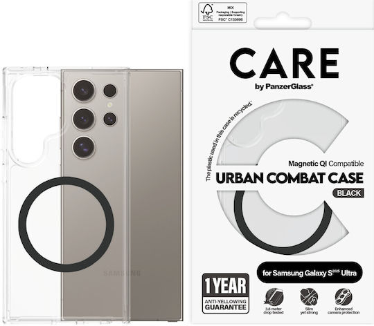 CARE by PanzerGlass Flagship Urban Combat Black Qi Задна корица Силикон / Пластмаса Водоустойчив Прозрачен (Galaxy S25 Ultra)