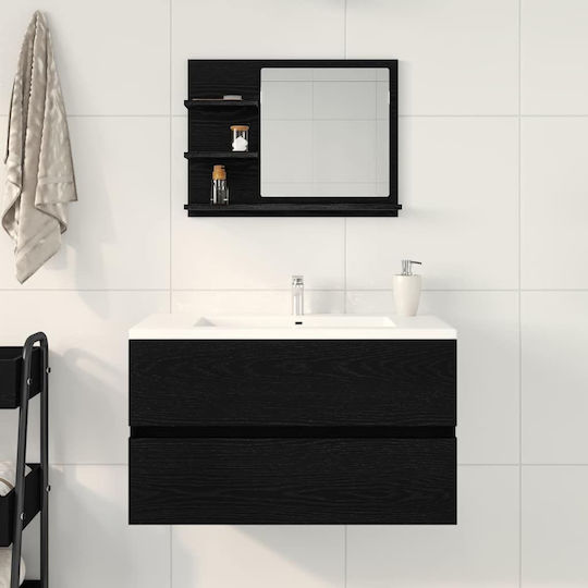 vidaXL Badezimmerspiegel aus Spanplatte mit Regal 60x10.5cm Schwarz