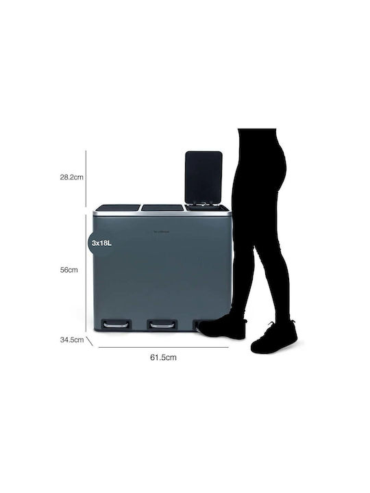 HKoenig Coș De Gunoi N984 Din Oțel Inoxidabil Cu Pedală Gri 61.5x56x34.5cm
