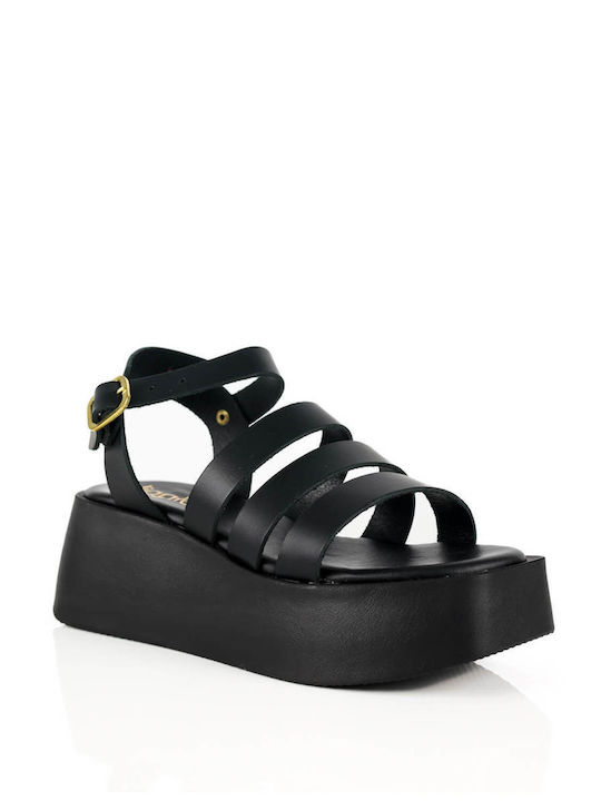 Black Flatforms Three Leather Straps