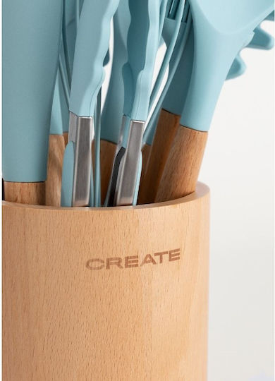 Create Silicone Cooking Utensil Set with Base Blue Kitchenware Studio