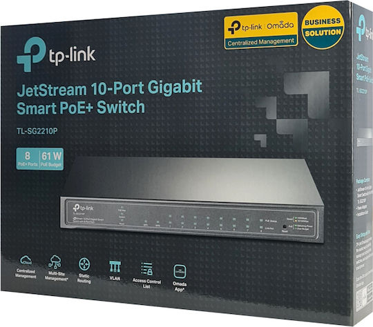 TP-LINK TL-SG2210P Managed L2 PoE Switch with 8 Ethernet Ports and 2 SFP Ports