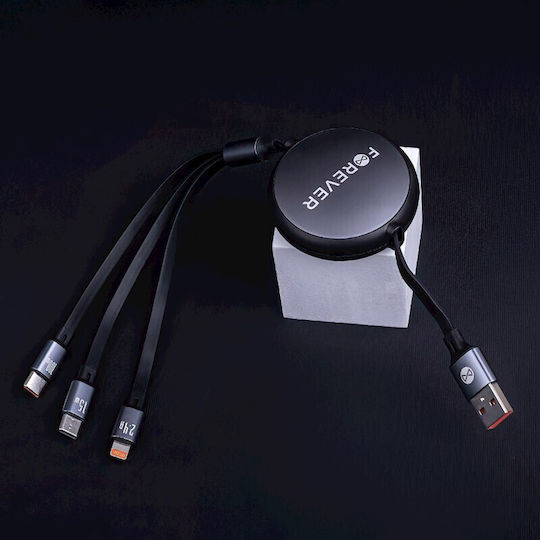 Forever Regular Cablu USB la Lightning / Type-C cu mai multe porturi 2.4A Negru 1.2m (GSM185689)