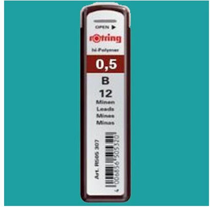 Rotring 12 Packages x 12 Pencil Leads Thickness 0.5mm Type 2B