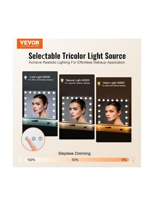 Vevor Καθρέπτης Τοίχου με Λευκό Ξύλινο Πλαίσιο & LED Φωτισμό 46x57.9cm