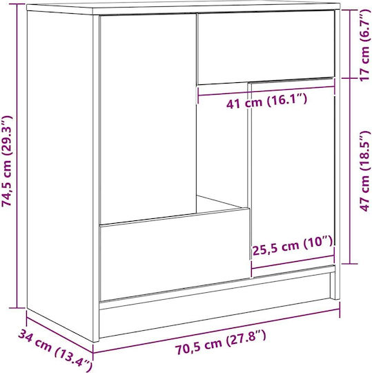 Bufet cu Sertare Gri 70.5x34x74.5cm