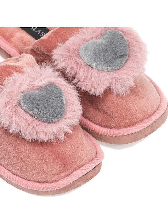 Winter Women's Slippers with Fur Pink