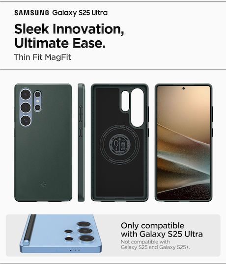 Spigen Thin Fit Mag Umschlag Rückseite Metallisch 1.55mm Abyss Green (Galaxy S25 Ultra,Samsung S25 Ultra)