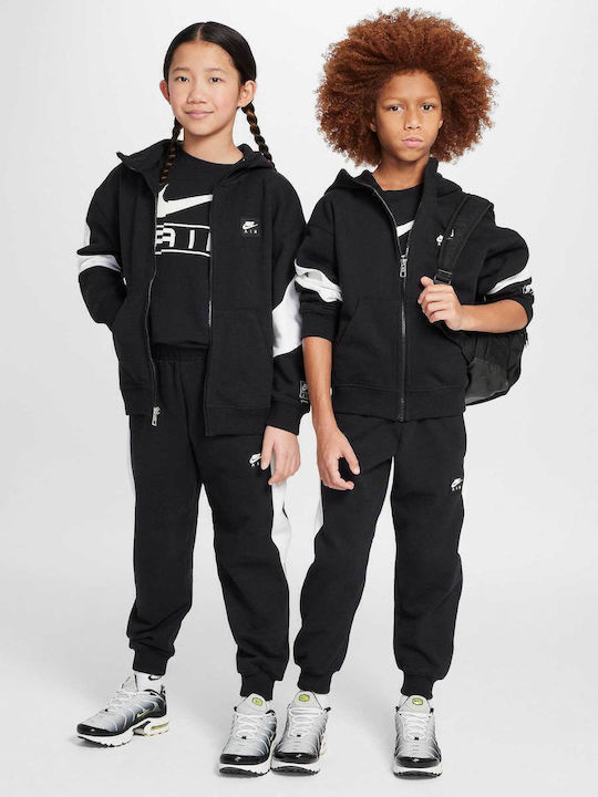 Fleece Kinder-Sweatshirt Strickjacke mit Kapuze Schwarz AIR