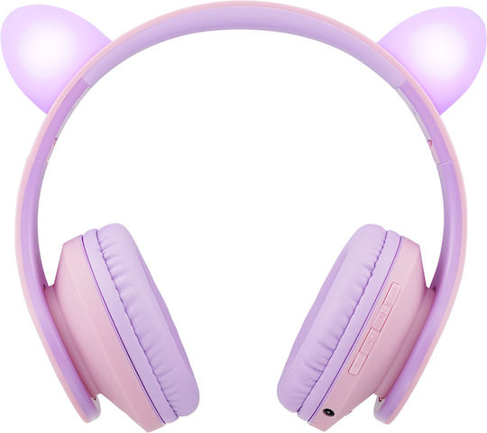 PowerLocus P2 Kids Cat Ears Ασύρματα / Ενσύρματα Παιδικά Over Ear Ακουστικά με Ραδιόφωνο με 20 ώρες Λειτουργίας Pink/Purple