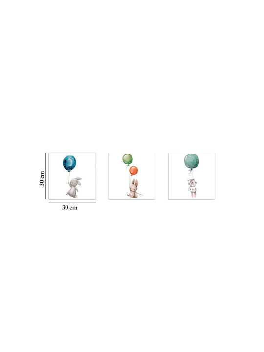 Kids Wall Art 3 Piece Canvas in White 30x30cm