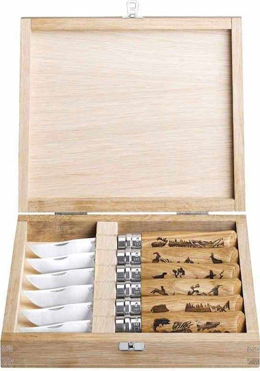 Opinel No.8 Animalia Дървена Касетa Джобно ножче Кафяв в Калъф Комплект 6бр