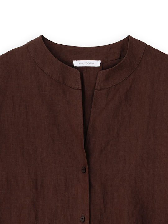 Philosophy Wear Women's Linen Long Sleeve Shirt Brown