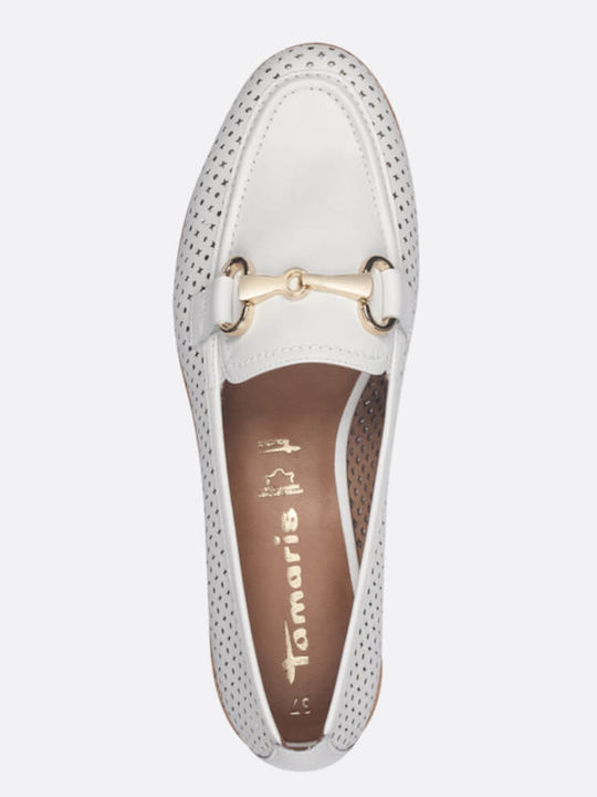 Leather Women's Loafers in White Color