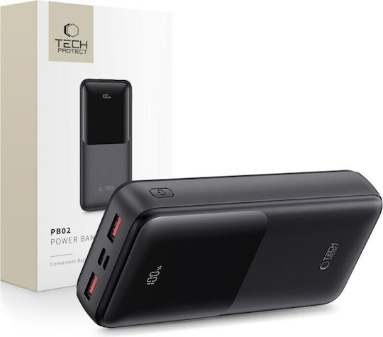 Tech-Protect PB02 Power Bank 20000mAh 22.5W with 2 USB-A Ports and USB-C Port Black