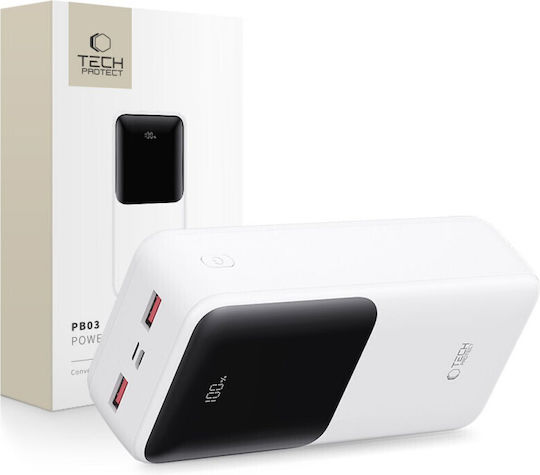 Tech-Protect PB03 Power Bank 30000mAh 22.5W with 2 USB-A Ports and USB-C Port White