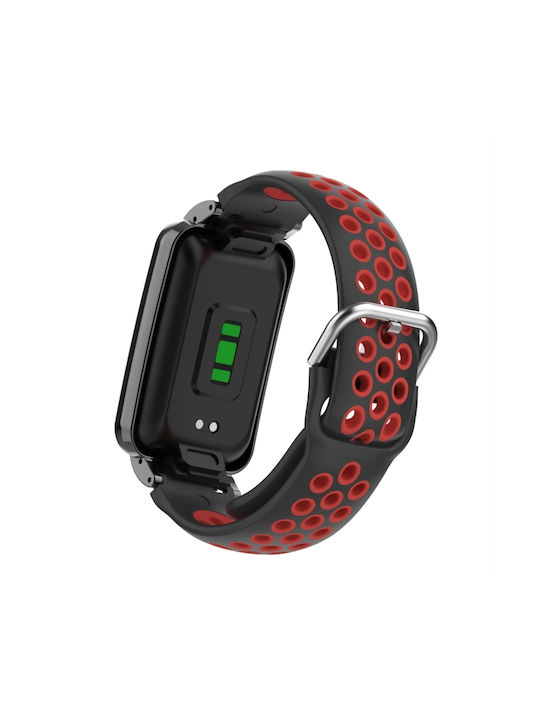 Силиконова каишка с метална рамка за Xiaomi Mi Band 7 Pro Черна + Червена