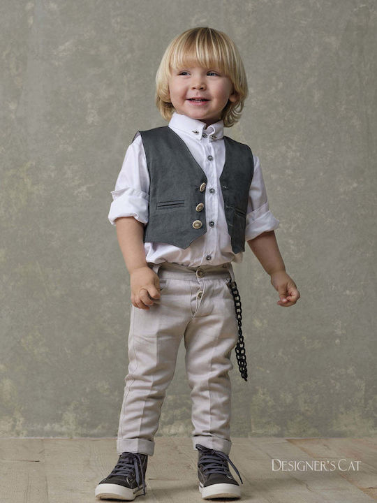 Designer's Cat Boys Baptism Suit with Vest 6pcs Gray
