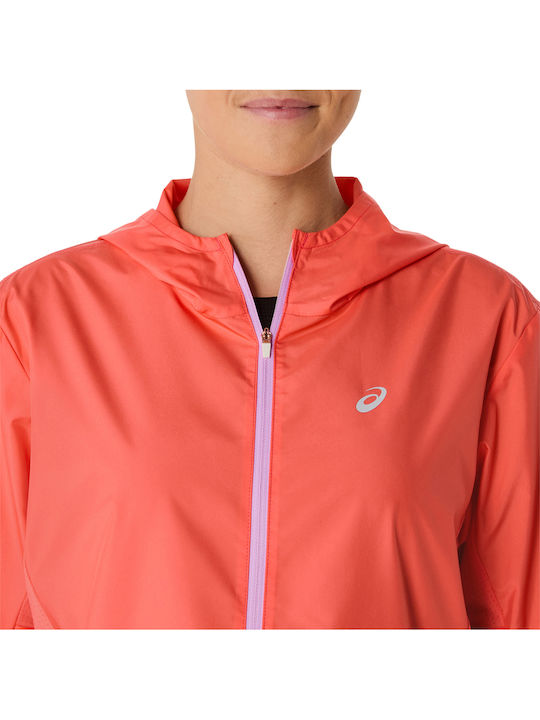 Women's Running Short Sports Jacket Waterproof and Windproof for Winter with Hood Coral