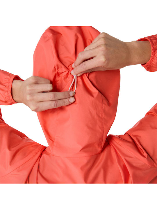 Women's Running Short Sports Jacket Waterproof and Windproof for Winter with Hood Coral
