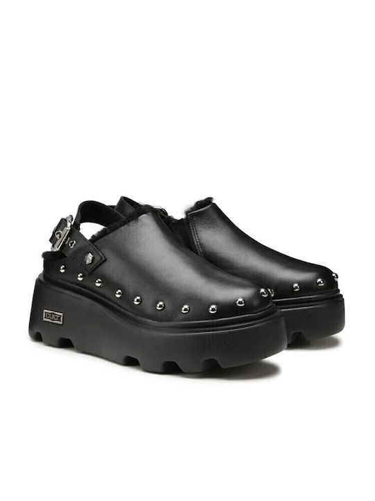 Leather Women's Flat Sandals in Black Color