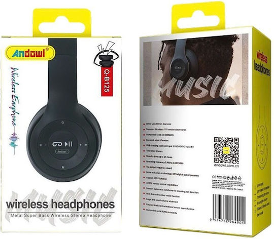Andowl Q-B125 Bluetooth Wireless Over Ear Headphones with 6 hours of Operation Black