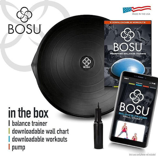 Bosu Black Balance Trainer Balance Ball Black Height 9.5cm with Diameter 65cm 1pcs