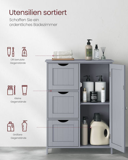 Vasagle 3 Drawers Bathroom Cabinet L29.972xW59.944xH80.01cm Gray