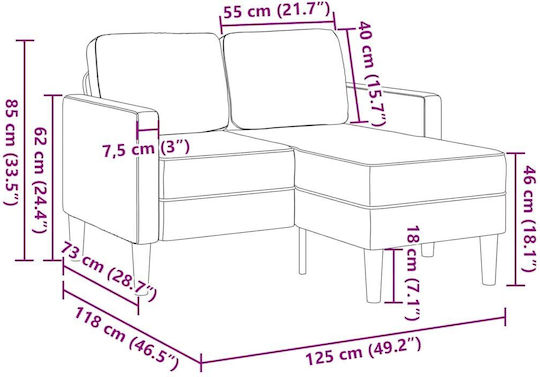 Corner Couch Cream 125x118x85 cm