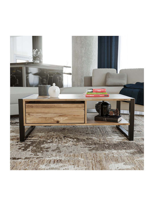 Mese De Cafea Centrală Rectangulară Din Lemn Cu Sertare Negru L105xL55xÎ40cm