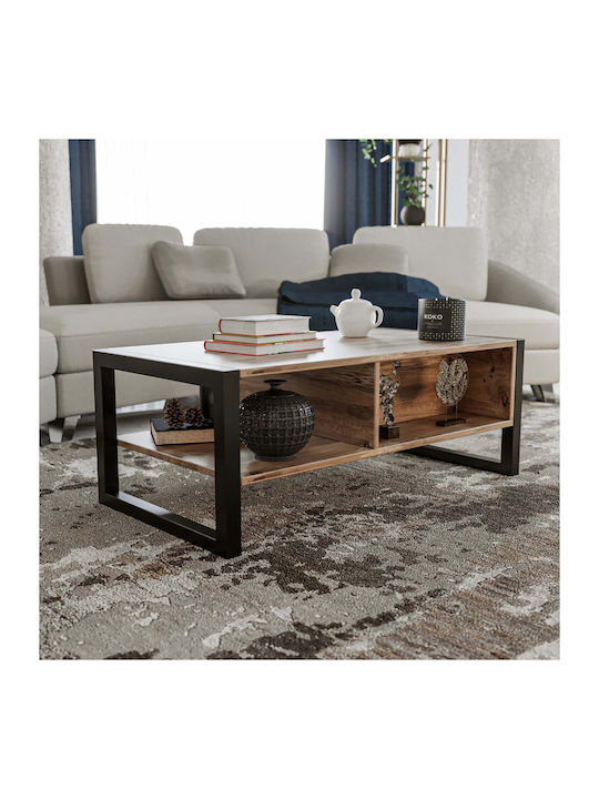 Mese De Cafea Centrală Rectangulară Din Lemn Cu Sertare Negru L105xL55xÎ40cm
