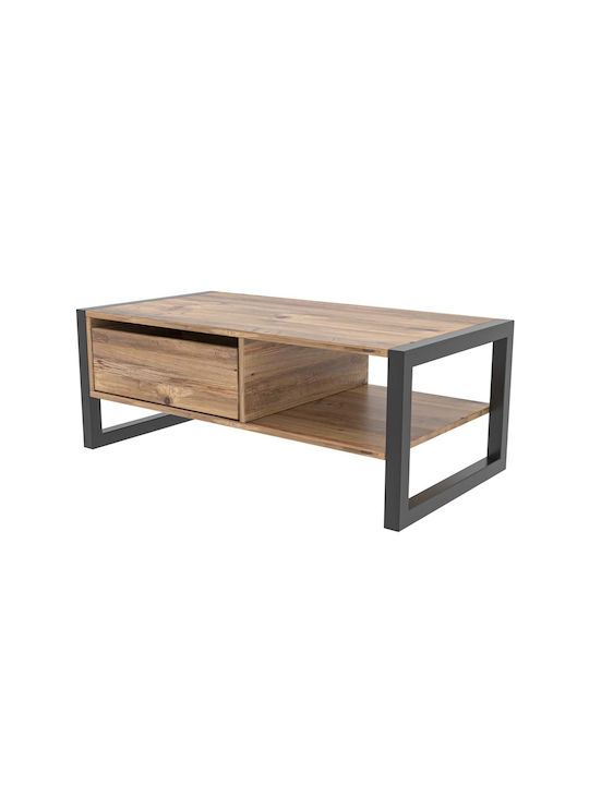 Mese De Cafea Centrală Rectangulară Din Lemn Cu Sertare Negru L105xL55xÎ40cm