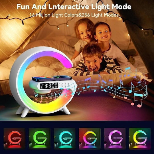 Lampă LED Inteligentă RGB Difuzor Bluetooth Încărcare 15W Ceas Mobil Mașină de Sunet 15x15x5.5cm Albă