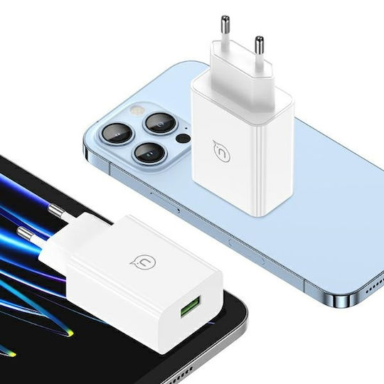 Usams Charger with USB-A Port and Cable Lightning 18W Quick Charge 3.0 Whites (US-CC083)