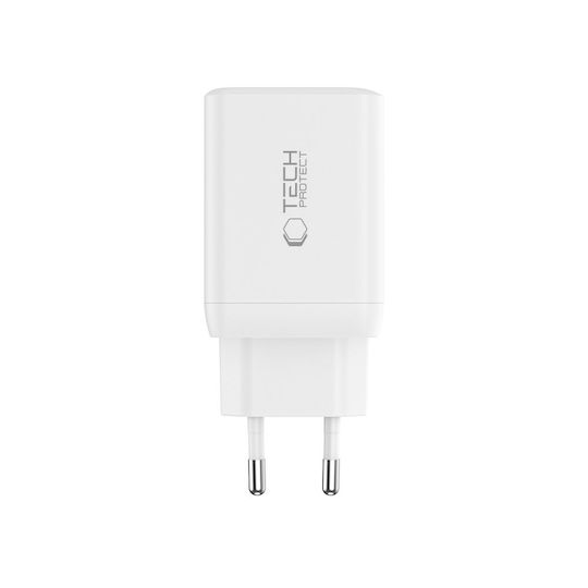 Tech-Protect Încărcător Fără Cablu GaN cu 2 Porturi USB-C 45W Albς (NC45W)