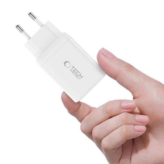 Tech-Protect Încărcător Fără Cablu GaN cu 2 Porturi USB-C 45W Albς (NC45W)