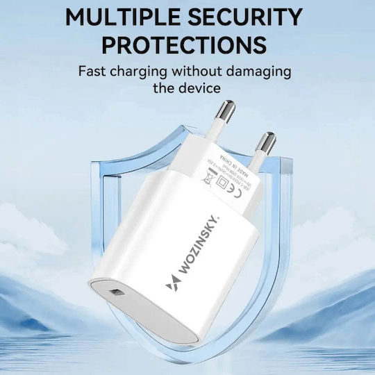 Wozinsky Charger Without Cable with USB-C Port 20W Power Delivery / Quick Charge 3.0 Whites (WGWCCW)