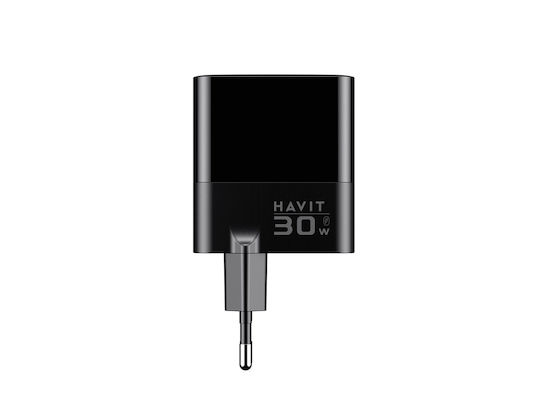 Havit Ladegerät ohne Kabel GaN mit 2 USB-A Anschlüsse und USB-C Anschluss 30W Schnellaufladung 2.0 / Schnellaufladung 3.0 Schwarzs (UCLE001)