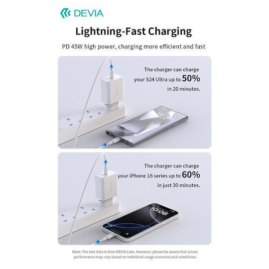 Devia Φορτιστής Χωρίς Καλώδιο με Θύρα USB-C 45W Power Delivery Λευκός (Rocket Series)