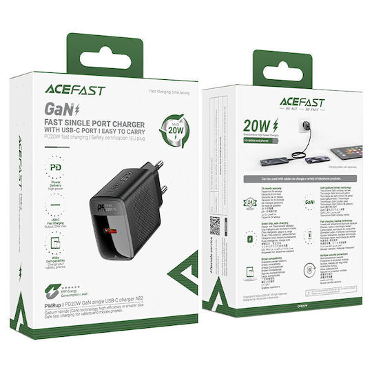 Acefast Φορτιστής Χωρίς Καλώδιο GaN με Θύρα USB-C 20W Power Delivery Μαύρος (A82)