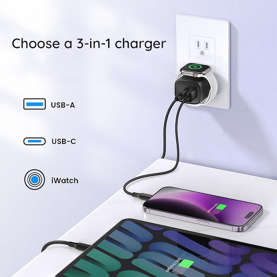 Havit Φορτιστής Χωρίς Καλώδιο με Θύρα USB-A και Θύρα USB-C 22W Power Delivery / Quick Charge 3.0 Μαύρος (UC132)