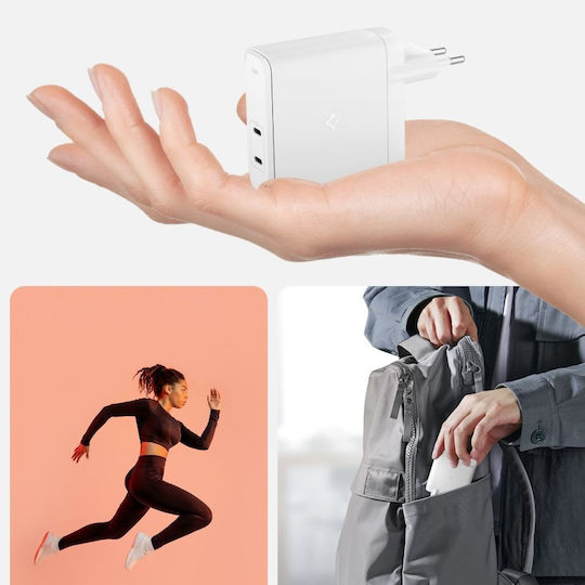 Spigen Φορτιστής Χωρίς Καλώδιο GaN με 2 Θύρες USB-C 140W Power Delivery Λευκός (ArcStation Pro GaN-1402)