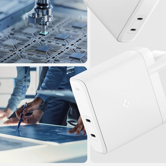 Spigen Φορτιστής Χωρίς Καλώδιο GaN με 2 Θύρες USB-C 140W Power Delivery Λευκός (ArcStation Pro GaN-1402)