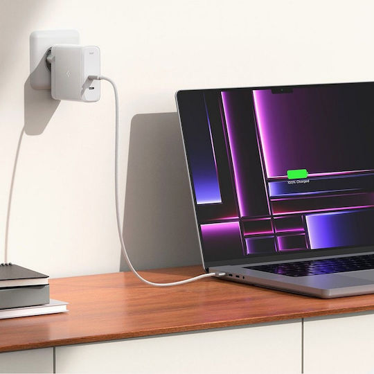 Spigen Φορτιστής Χωρίς Καλώδιο GaN με 2 Θύρες USB-C 140W Power Delivery Λευκός (ArcStation Pro GaN-1402)