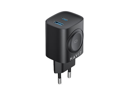 Havit Φορτιστής Χωρίς Καλώδιο με Θύρα USB-A και Θύρα USB-C 22W Power Delivery / Quick Charge 3.0 Μαύρος (UC132)