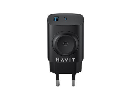 Havit Φορτιστής Χωρίς Καλώδιο με Θύρα USB-A και Θύρα USB-C 22W Power Delivery / Quick Charge 3.0 Μαύρος (UC132)