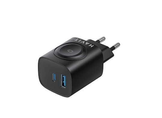 Havit Φορτιστής Χωρίς Καλώδιο με Θύρα USB-A και Θύρα USB-C 22W Power Delivery / Quick Charge 3.0 Μαύρος (UC132)
