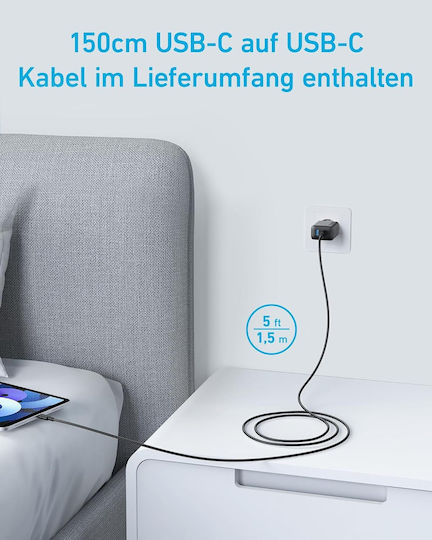 Anker Charger with USB-A Port and USB-C Port and Cable USB-C - USB-C 20W Blacks (B2348311)