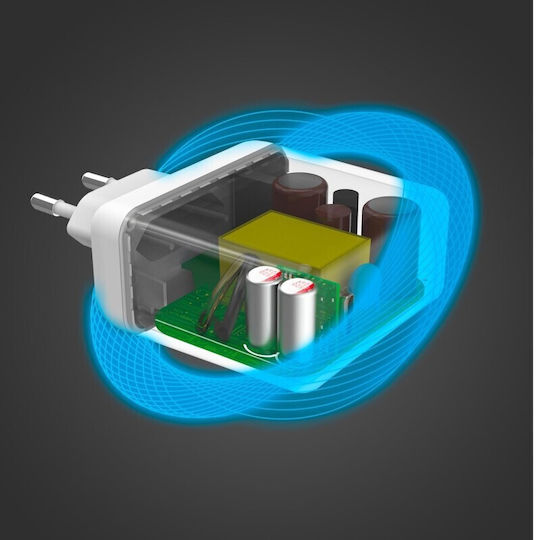 Celly GaN Kabelloser Handyladegerät mit USB-C Ausgangsanschluss 65W Stromlieferung Weiß (TC1C65WGAN)