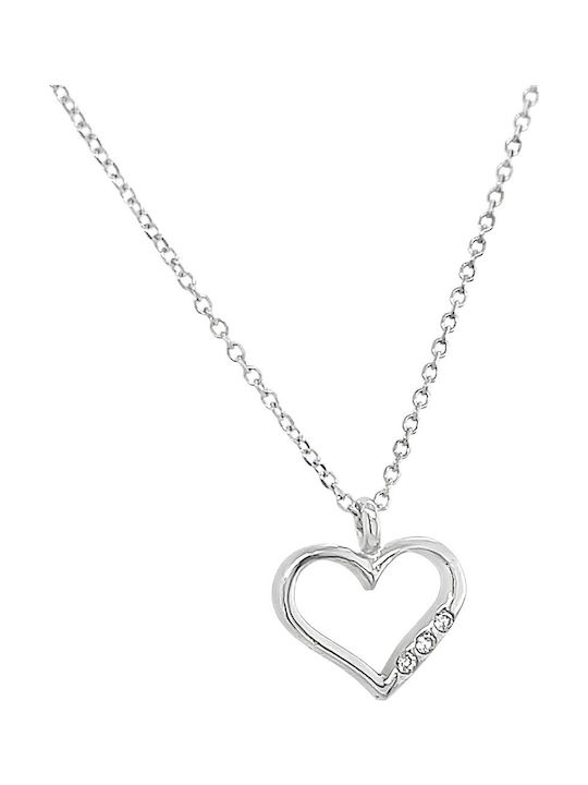 Xryseio Halskette mit Design Herz aus Weißgold 9 K mit Zirkon